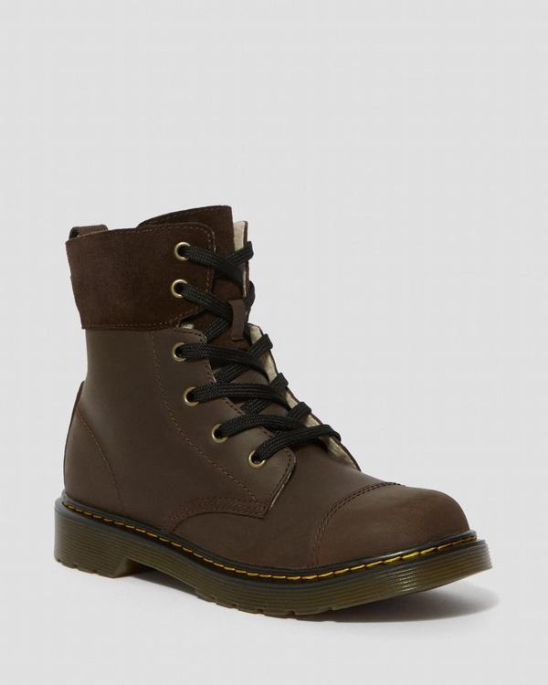 Dr Martens Dětské Kotníkové Boty Youth Fur-lined Aimilita Tmavě Hnědé, CZ-406897